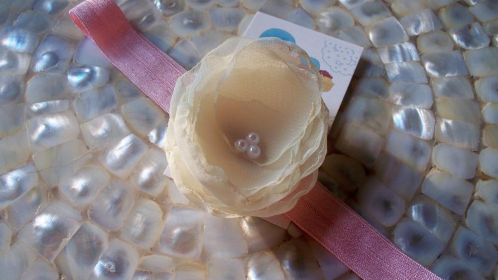 Cream Small Flower in Pretty Pink Super Soft Stretch Ribbon