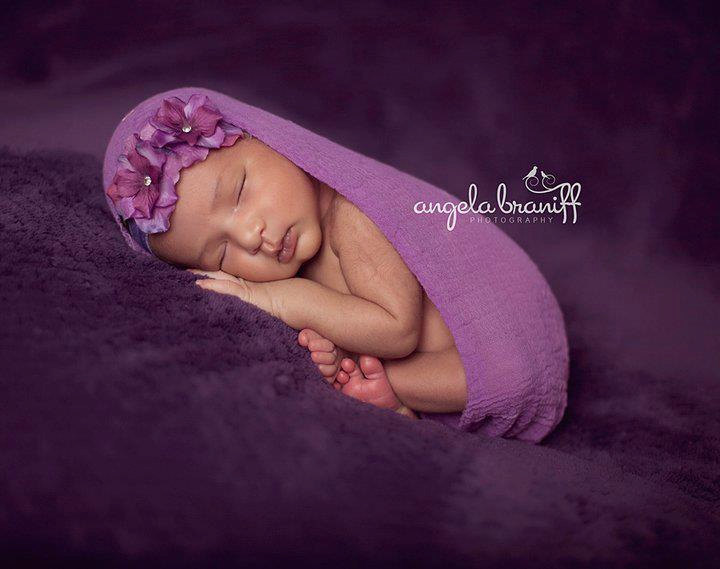 Baby Flower Headband - Baby Flower Headband - Double Dainty Orchid Purple with Crystals