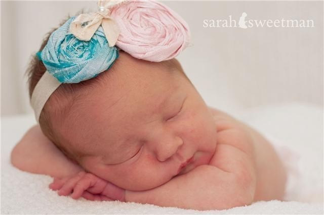 Rosette Baby Headbands - Raw Silk - Pink Blue and Cream - All colors and Sizes Available: Rhapsody in Neisha's Blue