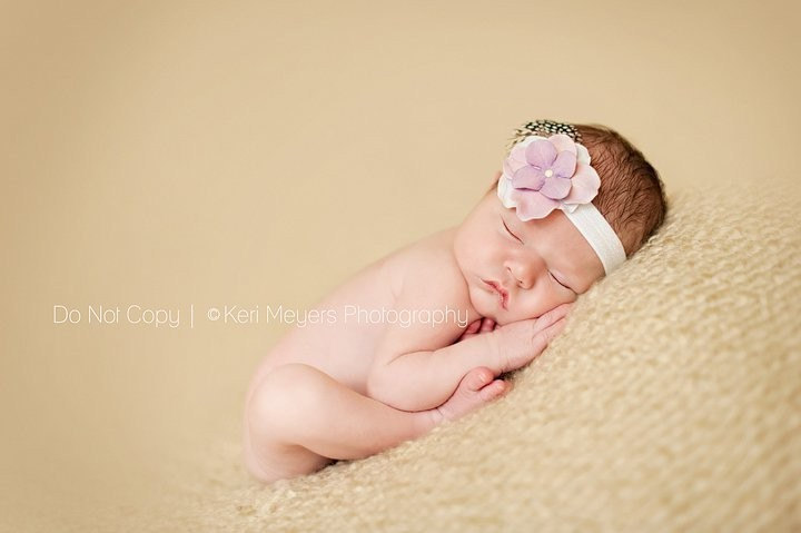 Lavender Baby Flower Headband with Swarovski Pearl in Super Soft Elastic
