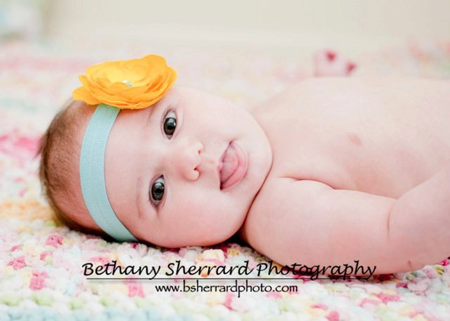 Golden Yellow Baby Flower Headband, Headbands, Small Rosette in Tiffany Blue Headband