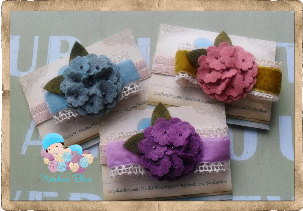 Baby Flower Headband, Headbands, Baby Girl Headbands, Hydrangea Bloom Headbands, Pick your color