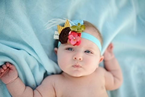 Brown Raw Silk Rosette Headband in Turquouse Stretch Ribbon: The ELLA