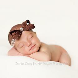 Brown Baby Headband, Chocolate Brown Girl Headband, Newborn Headband, Ruffles and Damask