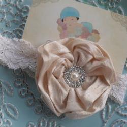 Baptism Headband White or Ecru- Christening Headband - Baby Headband - Newborn Headband